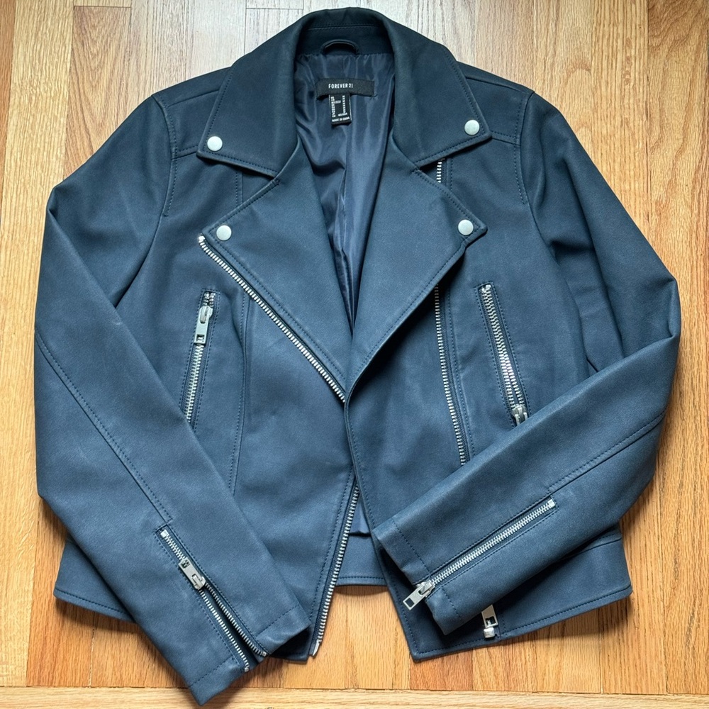 Forever 21 Navy Faux Leather Jacket